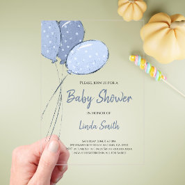 Elegant Gender Neutral Blue Balloons Baby Dusche Acryleinladungen
