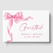 Elegant Gentle Pink Bow Ribbon Wedding Gästebuch (Vorderseite)