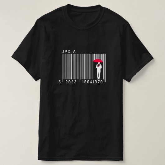 Elegant Gentleman Man Holding a Umbrella Barcode T-Shirt (Design vorne)