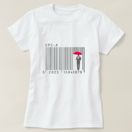 Elegant Gentleman Man Holding a Umbrella Barcode T-Shirt (Design vorne)