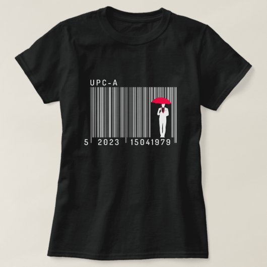 Elegant Gentleman Man Holding a Umbrella Barcode T-Shirt (Design vorne)