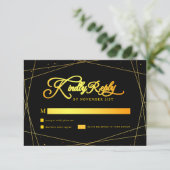 Elegant Geometric Black and Gold  Wedding RSVP Karte (Stehend Vorderseite)