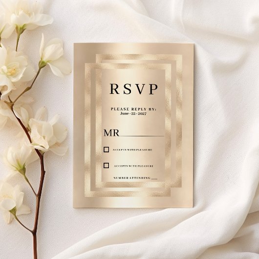 Elegant geometric champagne gold glam RSVP  Einladung