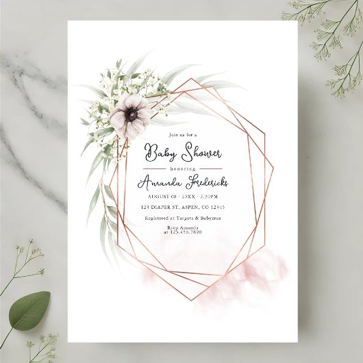 Elegant Geometric Floral Baby Shower Einladung