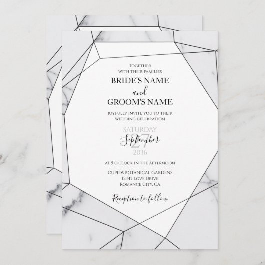 Elegant Geometric Marble Wedding Einladungen (Vorne/Hinten)