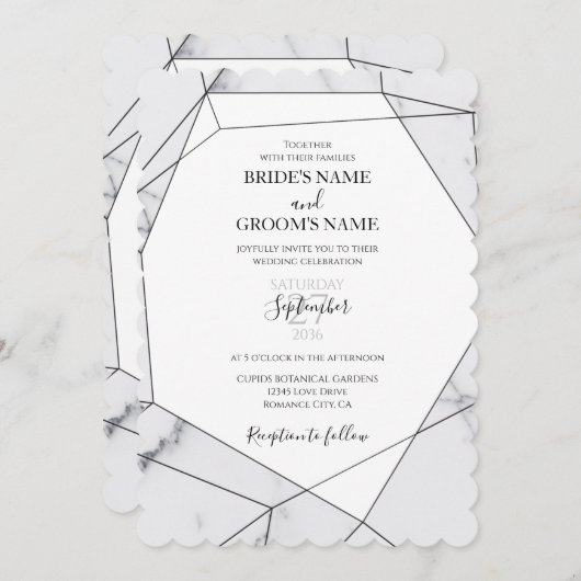 Elegant Geometric Marble Wedding Einladungen (Vorne/Hinten)