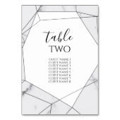 Elegant Geometric Marble Wedding Guest Names Tischnummer (Vorderseite)
