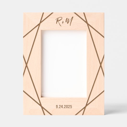 Elegant Geometric | Monogramm und Datum Geätzte Rahmen (Vorderseite)