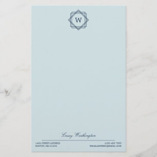 Elegant Geometric Navy Blue Monogram & Name Briefpapier