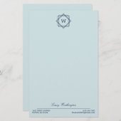 Elegant Geometric Navy Blue Monogram & Name Briefpapier (Vorne/Hinten)