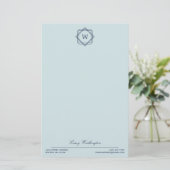 Elegant Geometric Navy Blue Monogram & Name Briefpapier (Stehend Vorderseite)