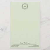 Elegant Geometric Olive Green Monogram & Name Briefpapier (Vorderseite)
