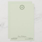 Elegant Geometric Olive Green Monogram & Name Briefpapier (Vorne/Hinten)