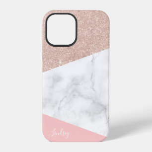 Elegant geometrische rosa Roségold Glittermarmor iPhone 12 Pro Hülle