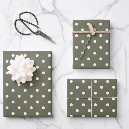 elegant gepaart Lichen Dark Green White Polka Dot Geschenkpapier Set (Vorderseite)