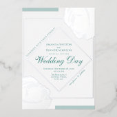 Elegant gepresste Silber-Rose Blumenhochzeit Folieneinladung (Vorderseite)