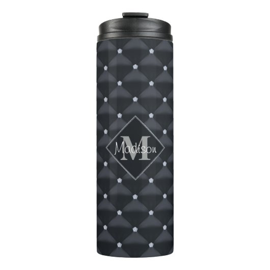 Elegant gequilted Black & Bling Personalisiert Thermosbecher (Vorderseite)