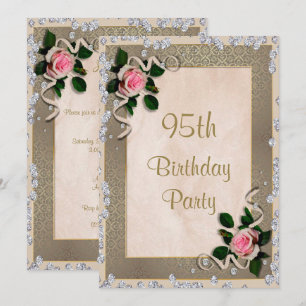 Elegant Gerahmt Rosa Rosen 95. Geburtstag Einladung
