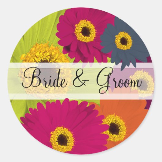 Elegant Gerber Daisy Wedding Stickers (Vorderseite)