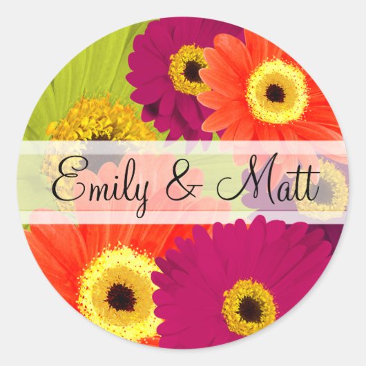 Elegant Gerber Daisy Wedding Stickers (Vorderseite)