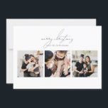 Elegant geschrieben MERRY CHRISTMAS 3 Foto Collage Feiertagskarte<br><div class="desc">Elegante schriftliche MERRY CHRISTMAS 3 Foto Collage Holiday Card. Diese elegante Karte enthält eine Foto-Collage von 3 Fotos auf der Vorderseite und 3 auf der Rückseite mit individuellem Text und Hintergrund.</div>