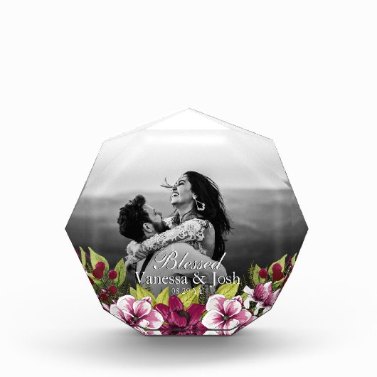 Elegant gesegnet Newlyweds Berry Floral Wedding Fotoblock (Vorderseite)