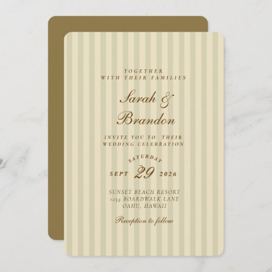 Elegant gestreift | Beige Classic Wedding Einladung (Vorne/Hinten)