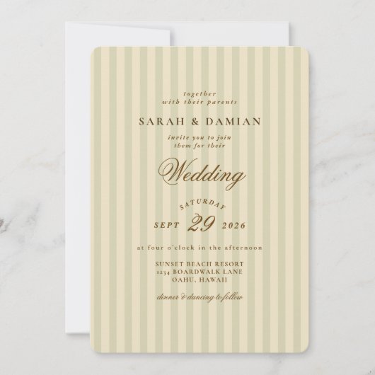 Elegant gestreift | Beige Classic Wedding Einladung (Vorderseite)