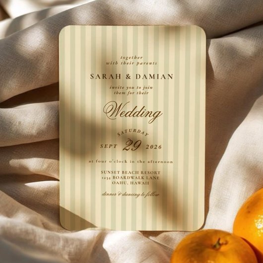Elegant gestreift | Beige Classic Wedding Einladung