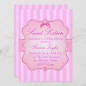 Elegant gestreift Rosa Sweet16 Geburtstagseinladun Einladung (Vorne/Hinten)