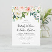 Elegant gestrichene Blütenhochzeit in Rosa Einladung (Stehend Vorderseite)