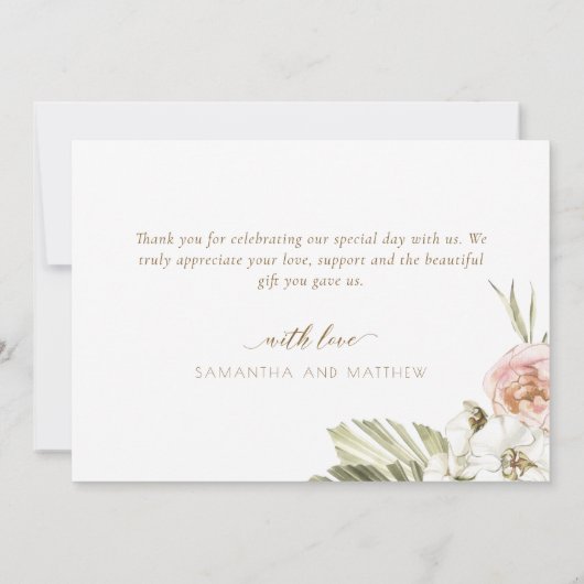 Elegant getrocknete Palm Blätter Blumendanken Ihne Dankeskarte (Rückseite)