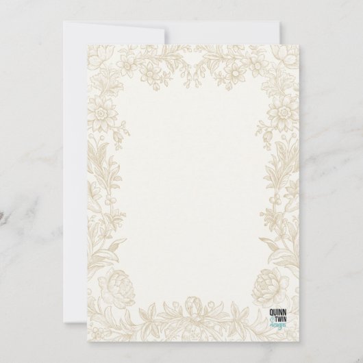 Elegant Gezeichnet Blumendusche Ivory Baby Einladung (Rückseite)