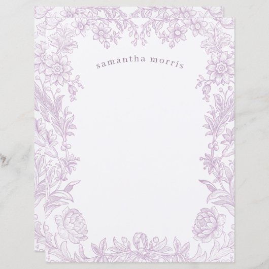 Elegant Gezeichnet Blumenlavender Writer Paper (Vorne/Hinten)