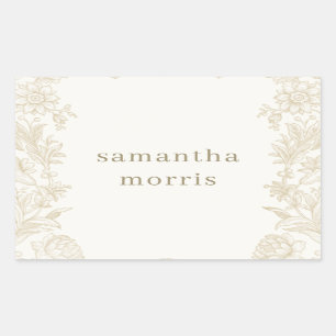Elegant Gezeichnet Flora Elfenbein Rechteckiger Aufkleber