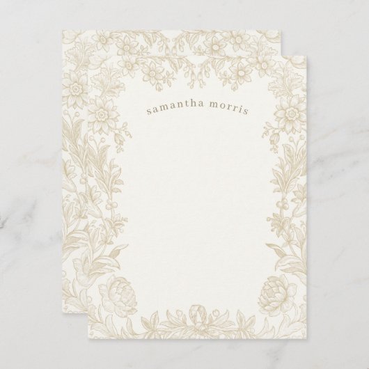 Elegant Gezeichnet floral Elfenbein Mitteilungskarte (Vorne/Hinten)