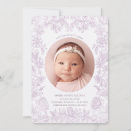 Elegant Gezeichnet Floral Lavender Birth Ankündigung