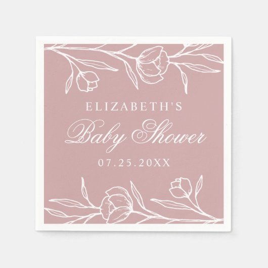 Elegant gezettelte Rose Dusty Baby Dusche Serviette (Vorderseite)