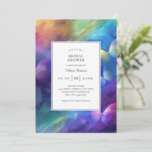 Elegant, gibt er mir Schmetterlinge Brautparty Einladung (Stehend Vorderseite)