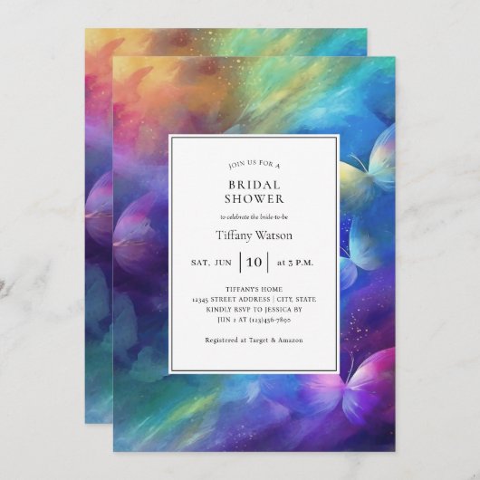 Elegant, gibt er mir Schmetterlinge Brautparty Einladung (Vorne/Hinten)