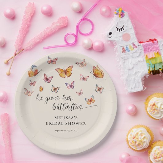 Elegant, gibt er mir Schmetterlinge Brautparty Pappteller (Party)