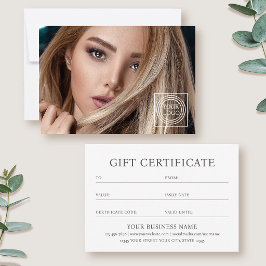 Elegant Gift Certificate Business Logo Photo Card