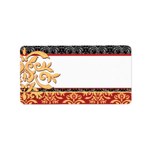 Elegant Gilded Damask Ornamental Red & Gold Adressaufkleber (Vorne)