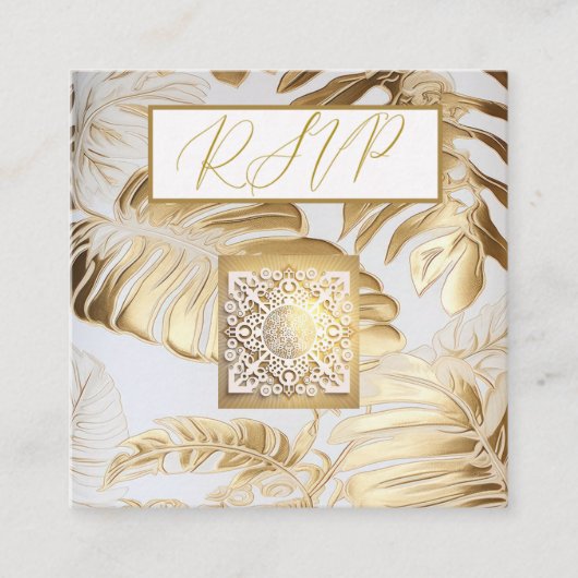 Elegant Gilded Gold Monstera Wedding QR Code UAWG Begleitkarte (Vorderseite)