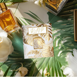 Elegant Gilded Gold Monstera Wedding QR Code UAWG Begleitkarte