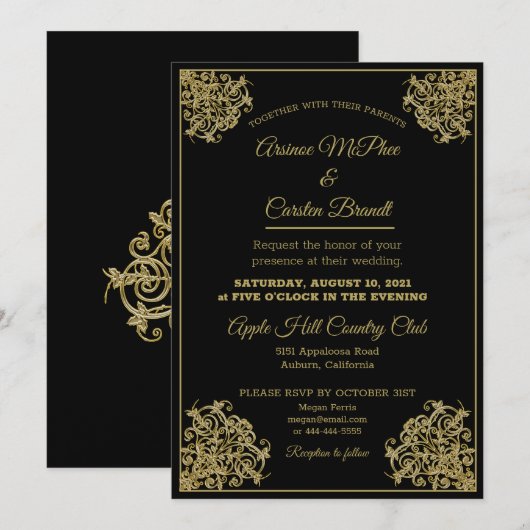 Elegant Gilded Wedding Einladung (Vorne/Hinten)