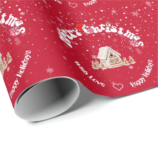 Elegant Ginger House Merry Christmas Graffiti Red Geschenkpapier (Rolleneckpunkt)