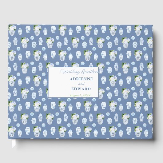 Elegant Ginger Jars Blue and White Wedding Gästebuch (Vorderseite)