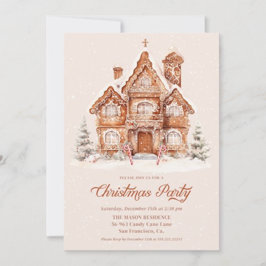 Elegant Gingerbread House Weihnachtsfest Party Einladung (Vorderseite)