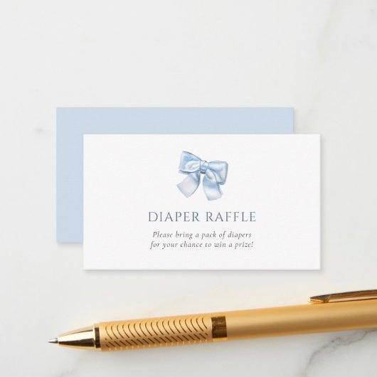 Elegant Gingham Blue Coquette Bow Diaper Raffle Begleitkarte (Vorderseite/Rückseite Beispiel)